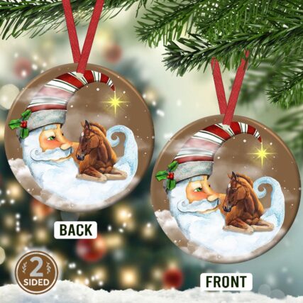 Horse Santa Moon Christmas Vibe - Circle Ornament - Owl Ohh - Owl Ohh