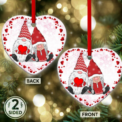 Gnome Couple Lover Merry Christmas - Heart Ornament - Owl Ohh - Owl Ohh