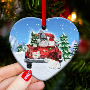 Gnome Red Truck Snow - Heart Ornament - Owl Ohh - Owl Ohh