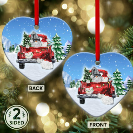 Gnome Red Truck Snow - Heart Ornament - Owl Ohh - Owl Ohh