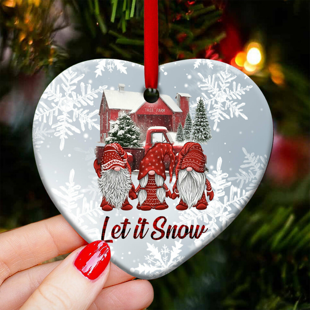 Gnome Red Truck Let It Snow Christmas - Heart Ornament - Owl Ohh - Owl Ohh