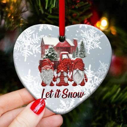 Gnome Red Truck Let It Snow Christmas - Heart Ornament - Owl Ohh - Owl Ohh