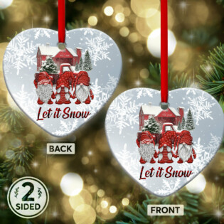 Gnome Red Truck Let It Snow Christmas - Heart Ornament - Owl Ohh - Owl Ohh