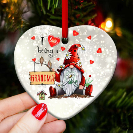Gnome I Love Being A Grandma - Heart Ornament - Owl Ohh - Owl Ohh