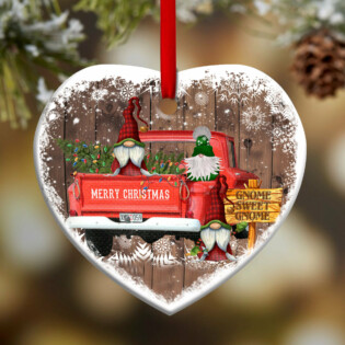 Gnome Red Truck Christmas - Heart Ornament - Owl Ohh - Owl Ohh