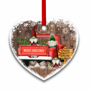 Gnome Red Truck Christmas - Heart Ornament - Owl Ohh - Owl Ohh