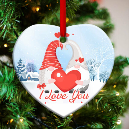 Gnome Couple I Love You - Heart Ornament - Owl Ohh - Owl Ohh