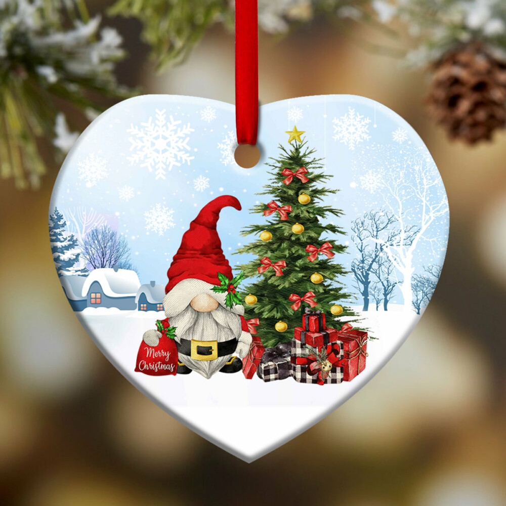 Gnome Santa Merry Christmas - Heart Ornament - Owl Ohh - Owl Ohh