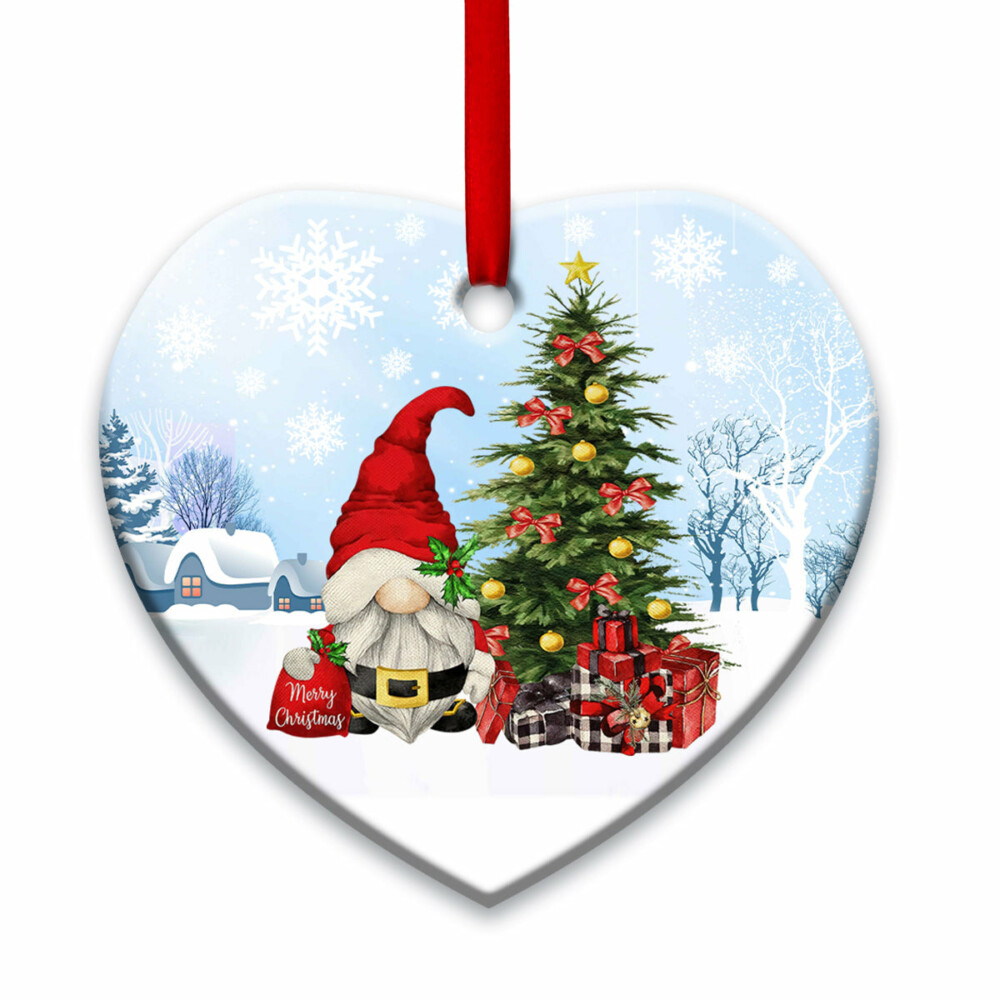 Gnome Santa Merry Christmas - Heart Ornament - Owl Ohh - Owl Ohh