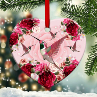 Hummingbird Pink Roses Style - Heart Ornament - Owl Ohh - Owl Ohh