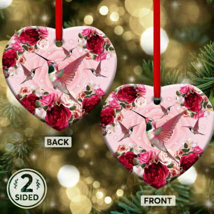 Hummingbird Pink Roses Style - Heart Ornament - Owl Ohh - Owl Ohh
