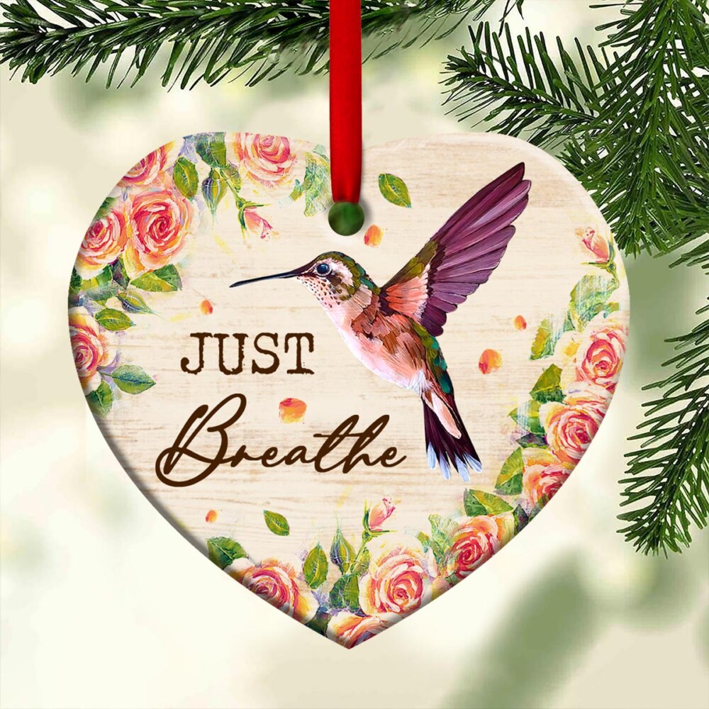Hummingbird Just Breathe Lover - Heart Ornament - Owl Ohh - Owl Ohh