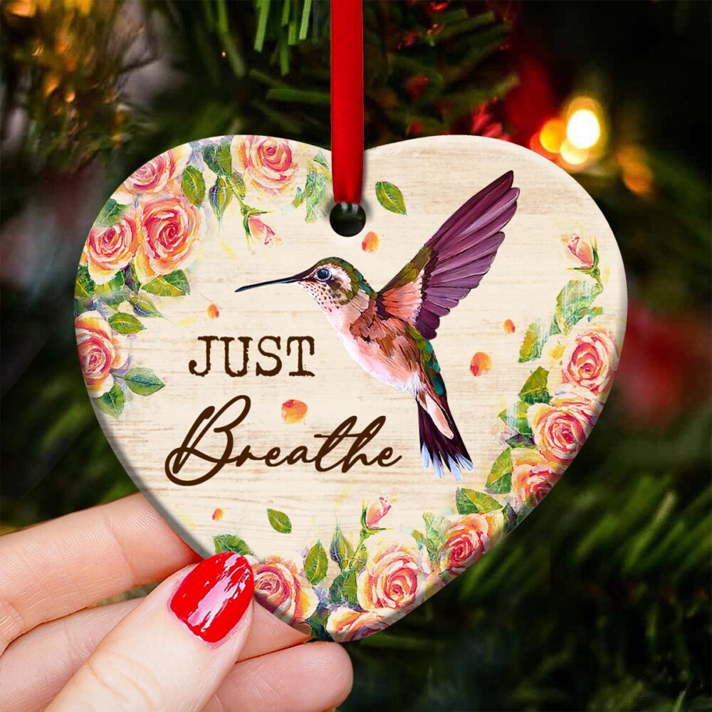 Hummingbird Just Breathe Lover - Heart Ornament - Owl Ohh - Owl Ohh