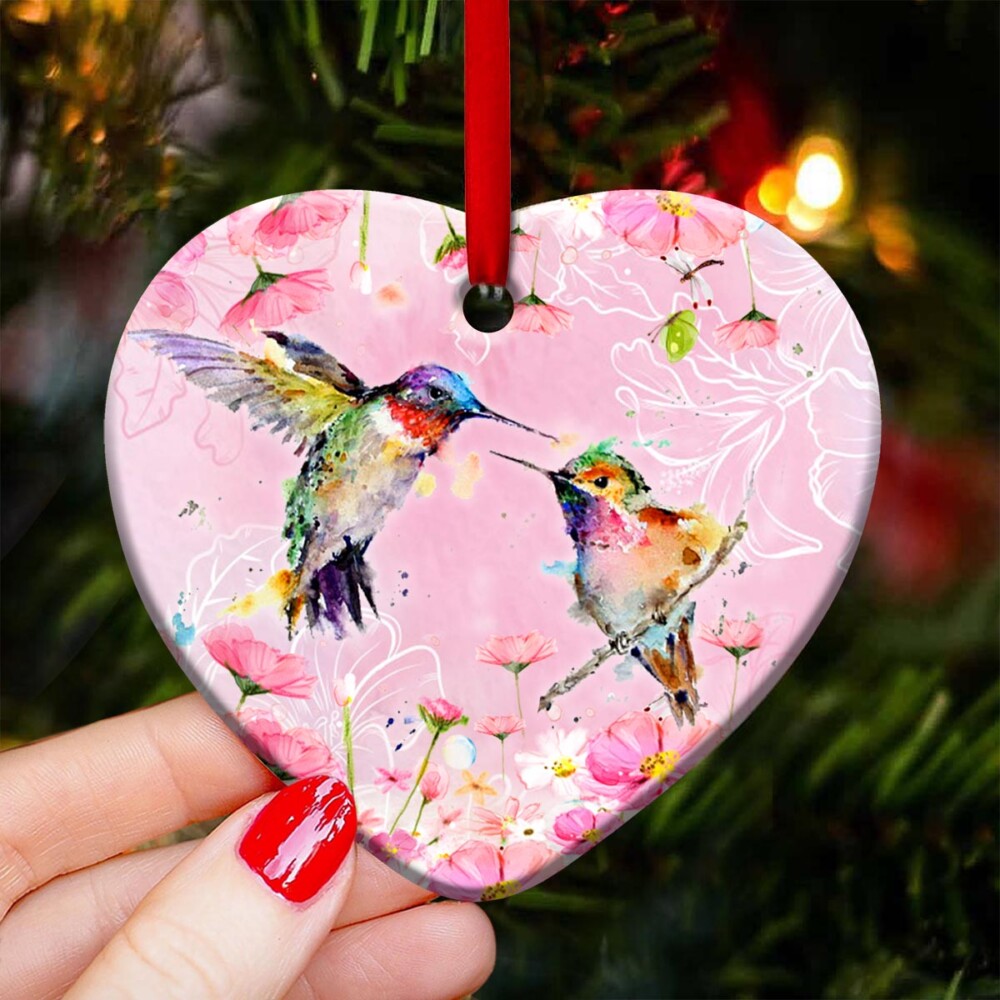 Hummingbird Couple Love Flower - Heart Ornament - Owl Ohh - Owl Ohh