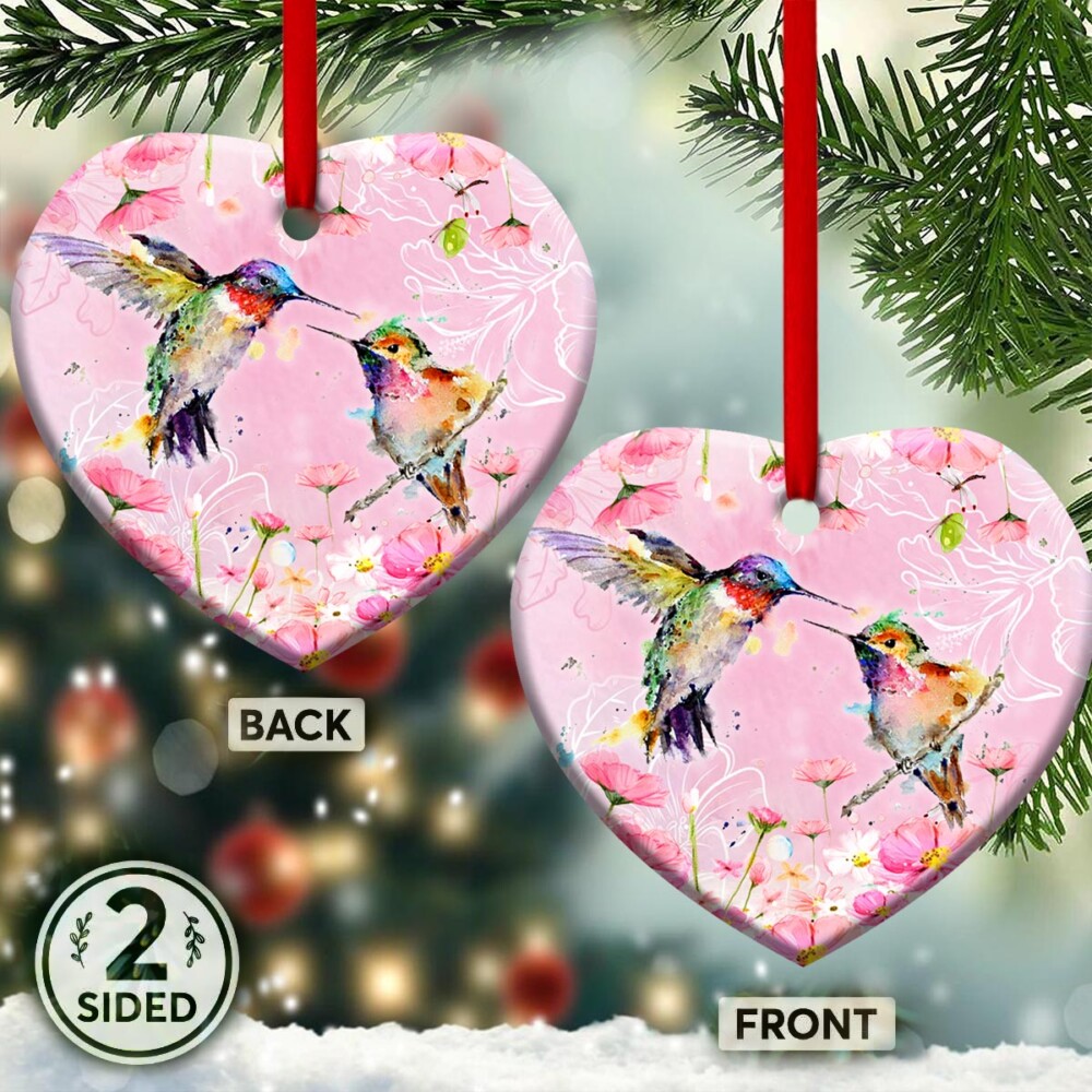 Hummingbird Couple Love Flower - Heart Ornament - Owl Ohh - Owl Ohh