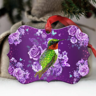 Hummingbird Purple And Flower - Horizontal Ornament - Owl Ohh - Owl Ohh