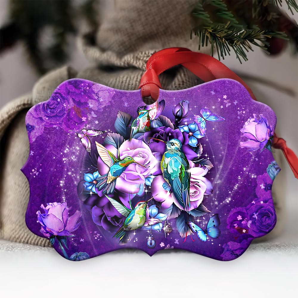 Hummingbird Magical Flower Purple Style - Horizontal Ornament - Owl Ohh - Owl Ohh