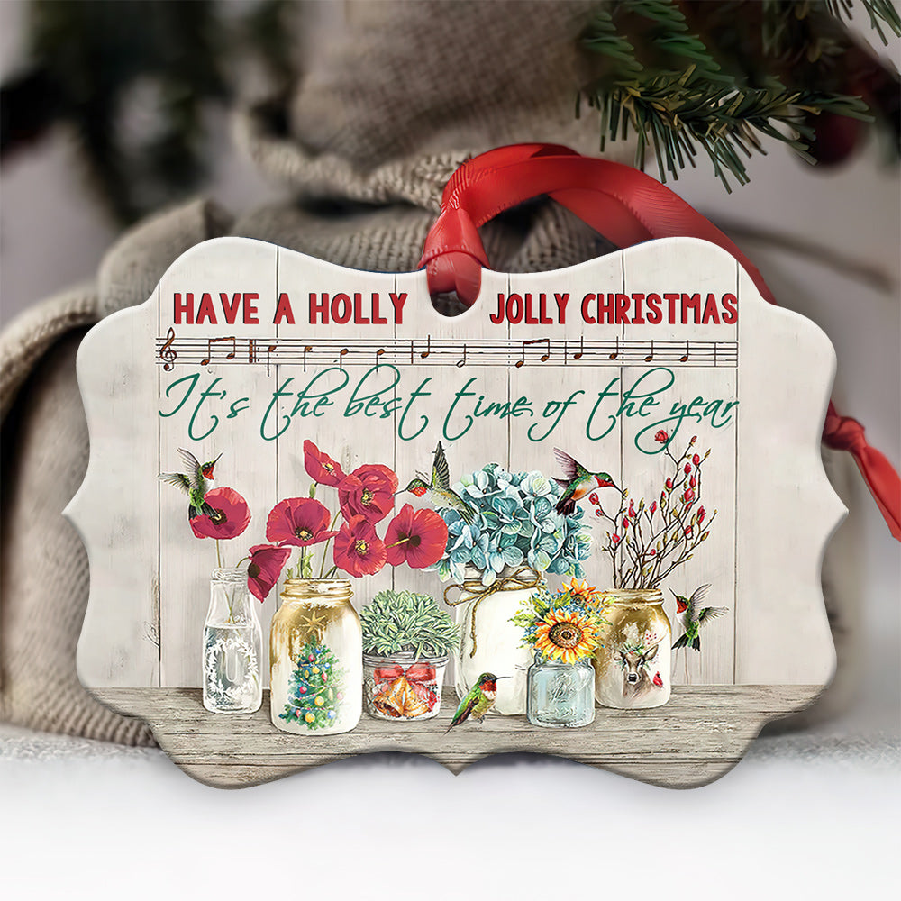 Hummingbird Holly Jolly Christmas - Horizontal Ornament - Owl Ohh - Owl Ohh