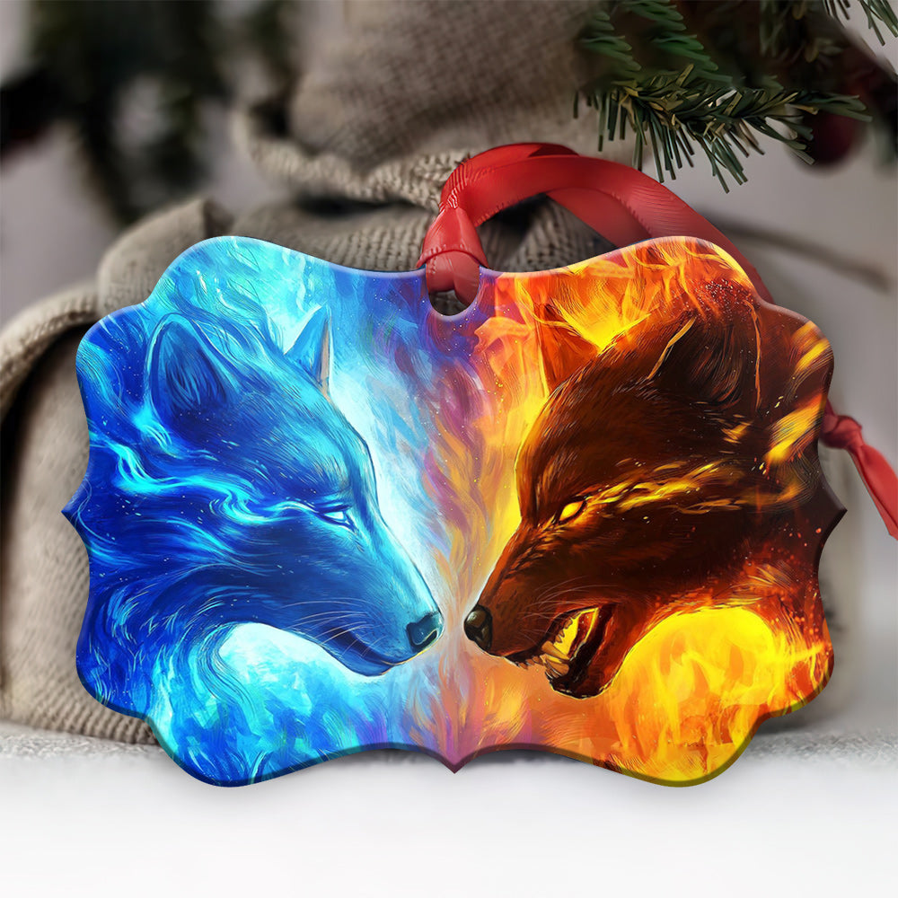 Wolf Red And Blue Fight- Horizontal Ornament - Owl Ohh - Owl Ohh