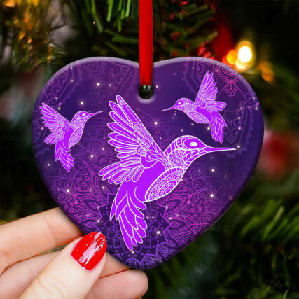 Hummingbird Purple Mandala Style - Heart Ornament - Owl Ohh - Owl Ohh