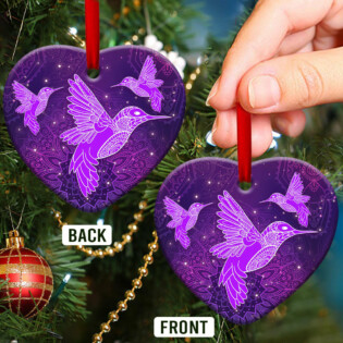 Hummingbird Purple Mandala Style - Heart Ornament - Owl Ohh - Owl Ohh
