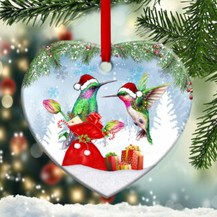 Hummingbird Christmas Give You A Gift - Heart Ornament - Owl Ohh - Owl Ohh