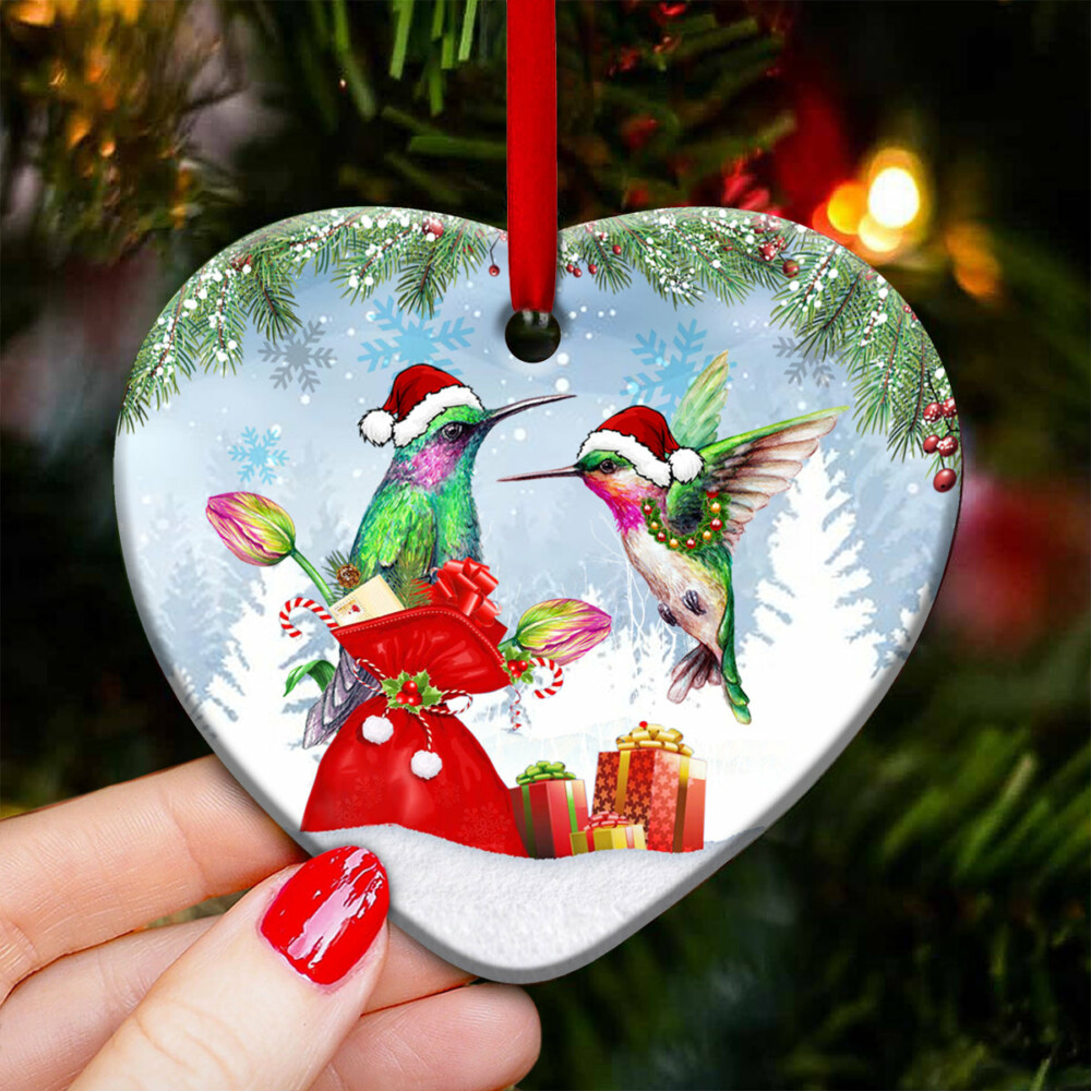 Hummingbird Christmas Give You A Gift - Heart Ornament - Owl Ohh - Owl Ohh