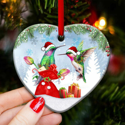 Hummingbird Christmas Give You A Gift - Heart Ornament - Owl Ohh - Owl Ohh