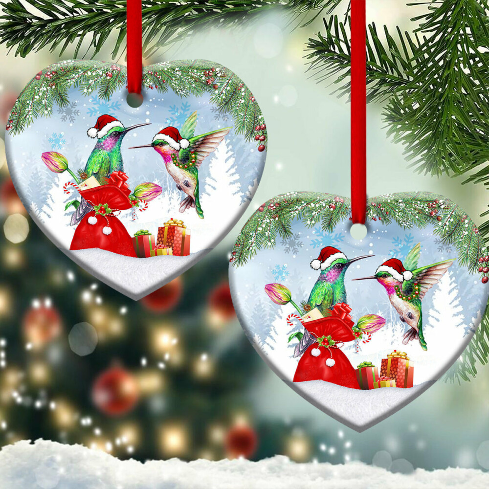 Hummingbird Christmas Give You A Gift - Heart Ornament - Owl Ohh - Owl Ohh