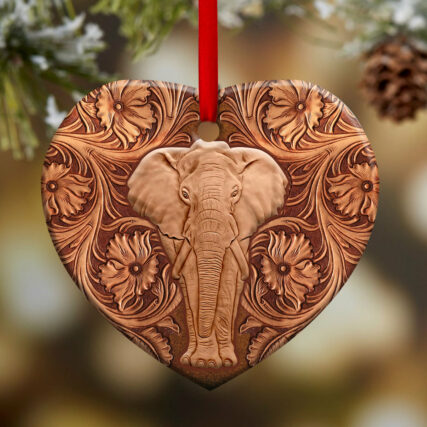 Elephant Wood Sculpture Style - Heart Ornament - Owl Ohh - Owl Ohh
