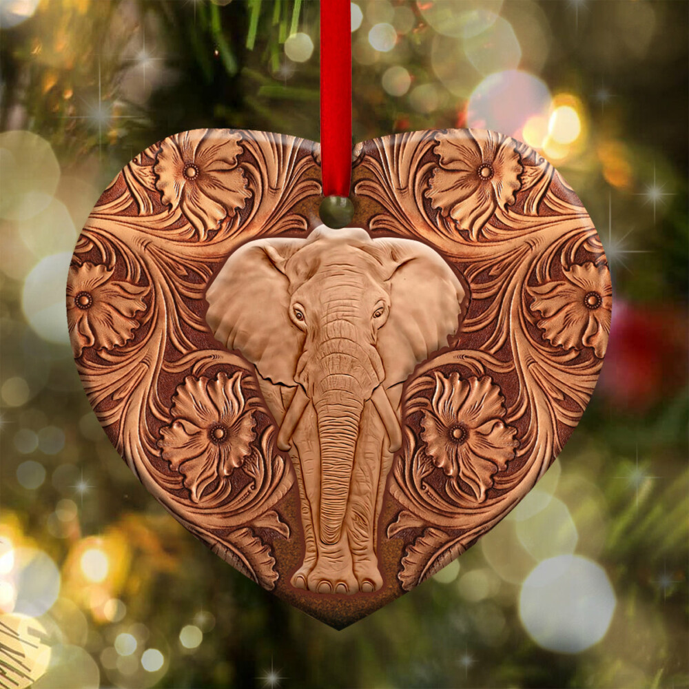 Elephant Wood Sculpture Style - Heart Ornament - Owl Ohh - Owl Ohh