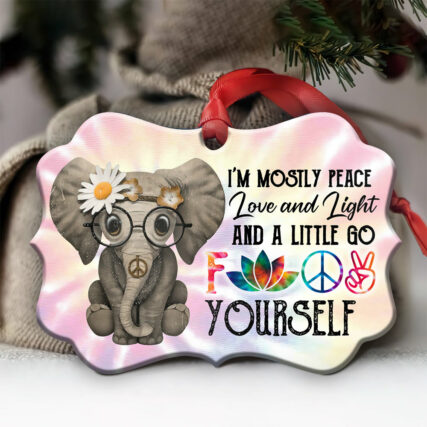 Elephant Hippie Peace Love Light - Horizontal Ornament - Owl Ohh - Owl Ohh