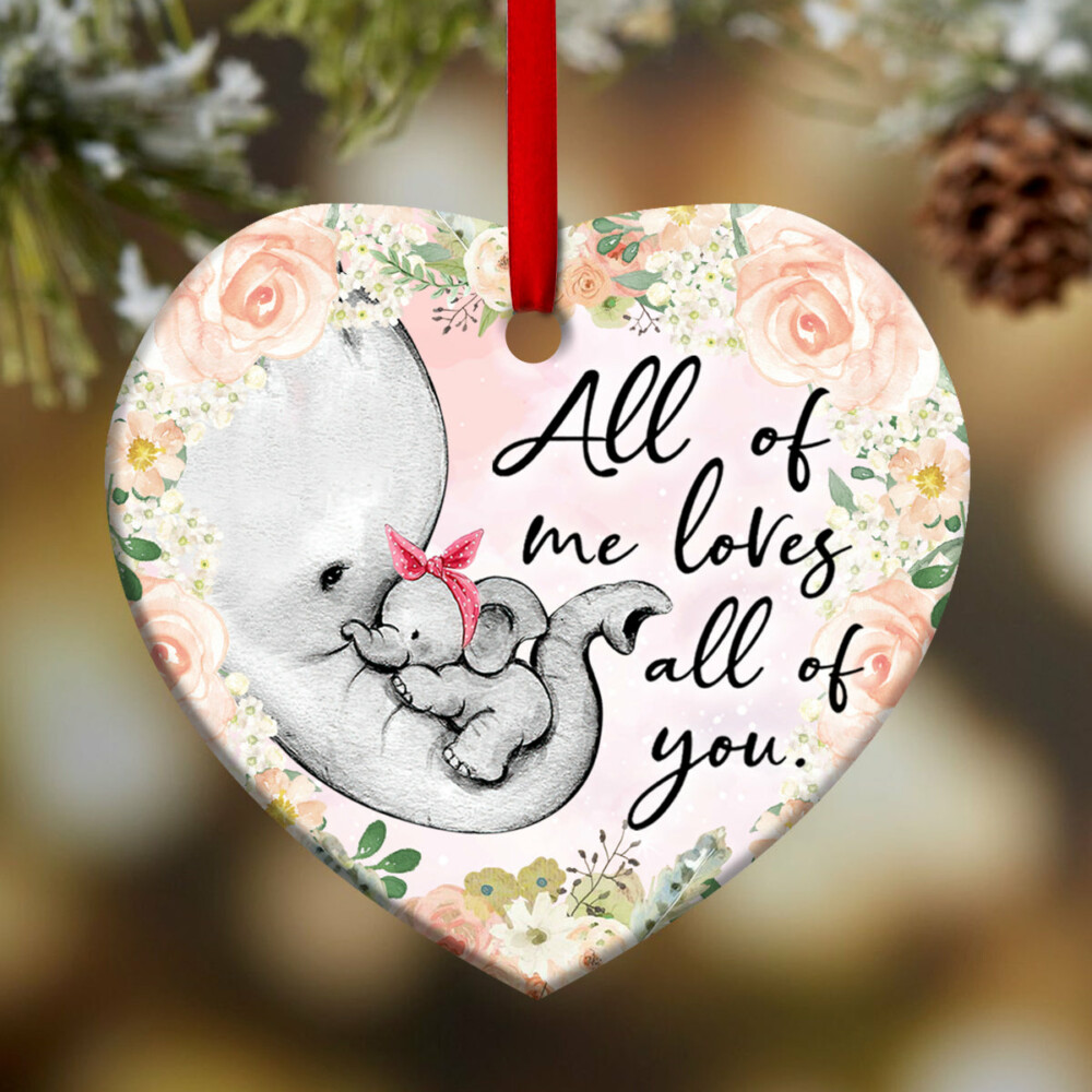 Elephant Family All Of Me Loves All Of You - Heart Ornament - Owl Ohh - Owl Ohh