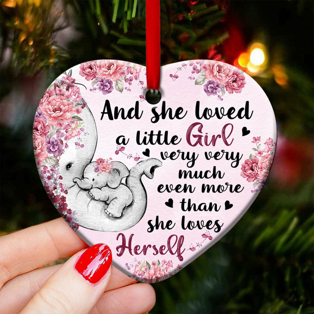 Elephant Family She Loved A Little Girl - Heart Ornament - Owl Ohh - Owl Ohh
