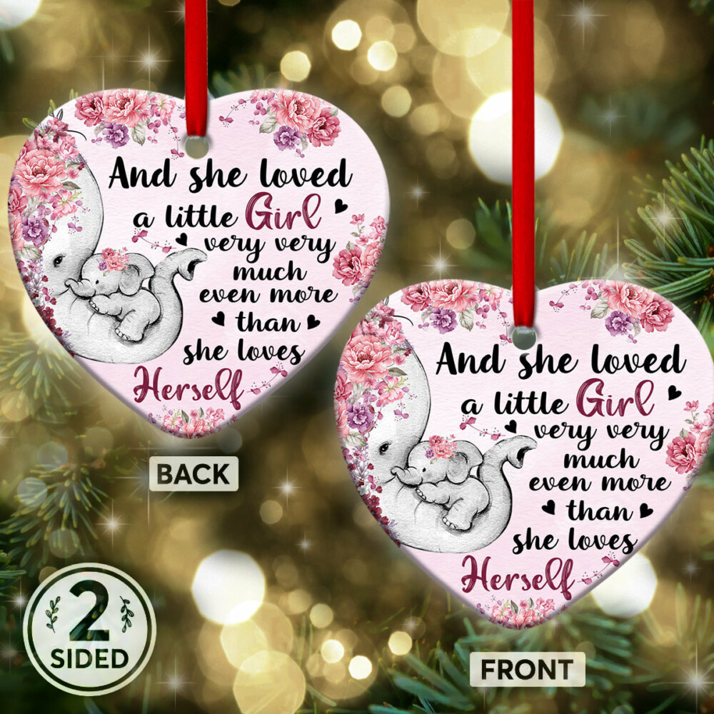 Elephant Family She Loved A Little Girl - Heart Ornament - Owl Ohh - Owl Ohh