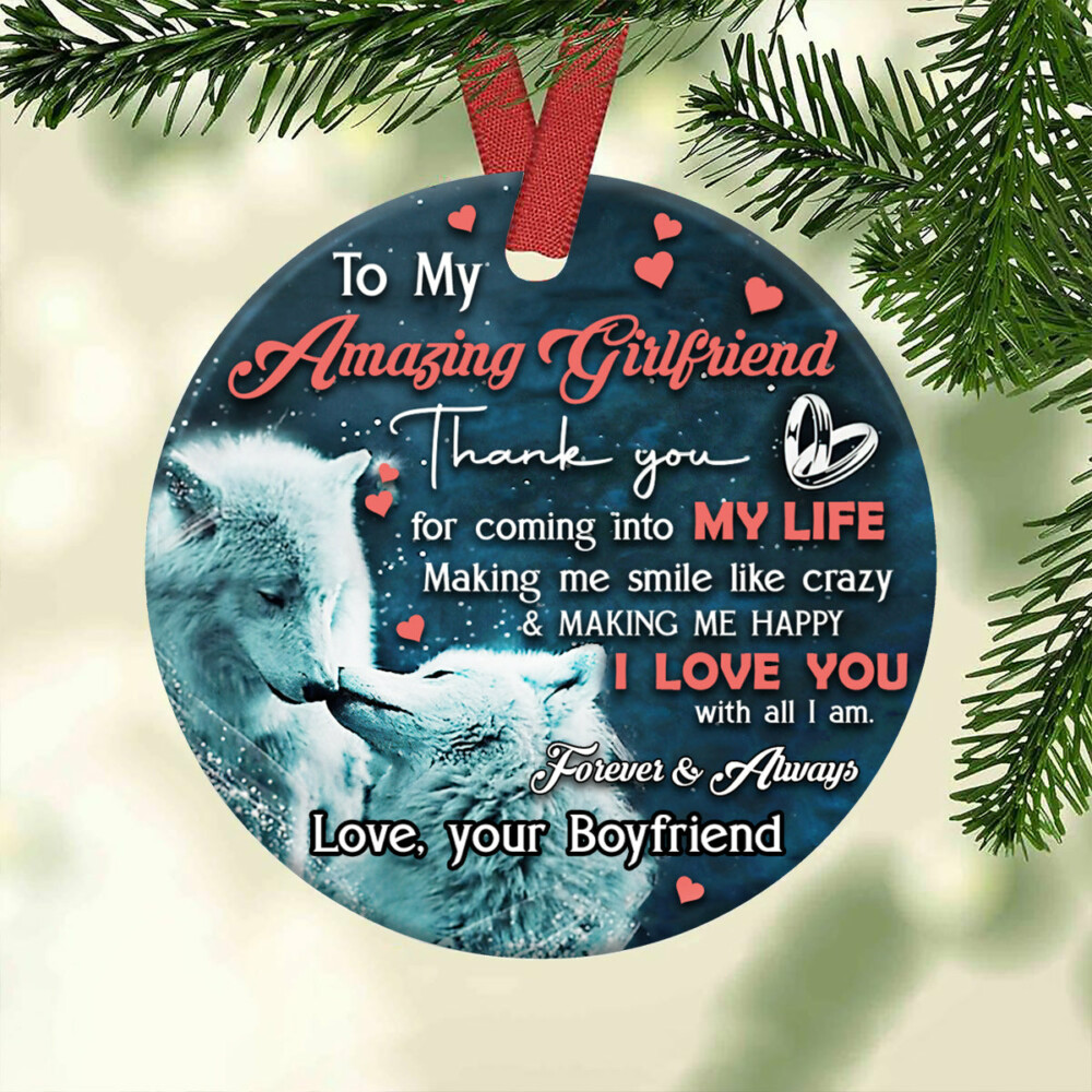 Wolf Couple To My Amazing Girlfriend I Love You - Circle Ornament - Owl Ohh - Owl Ohh
