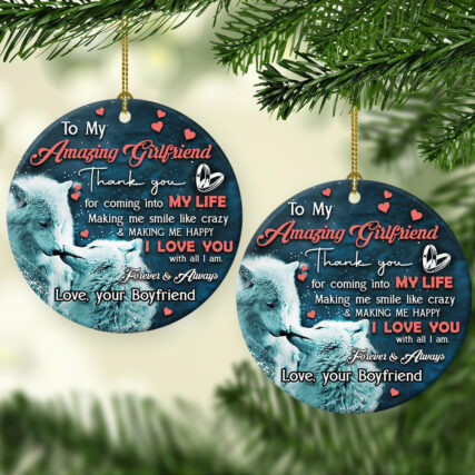 Wolf Couple To My Amazing Girlfriend I Love You - Circle Ornament - Owl Ohh - Owl Ohh
