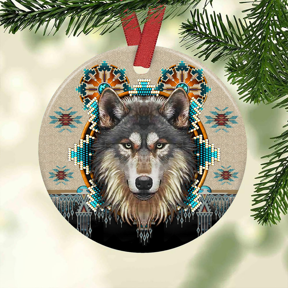 Wolf Native American Amazing - Circle Ornament - Owl Ohh - Owl Ohh
