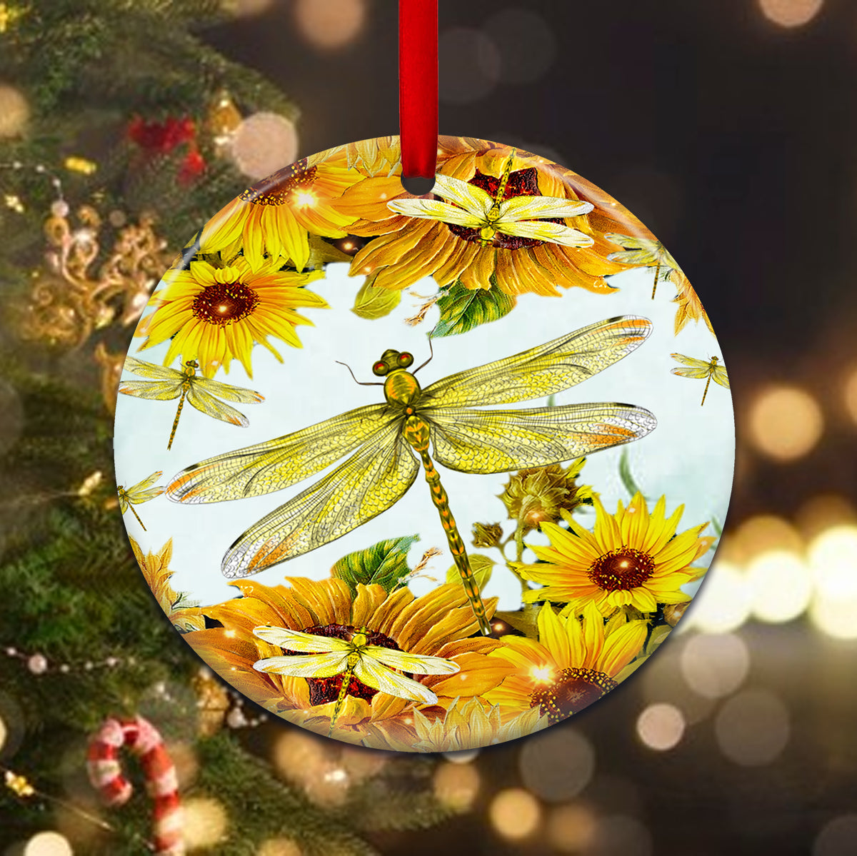Dragonfly Sunflower Art Style - Circle Ornament - Owl Ohh - Owl Ohh