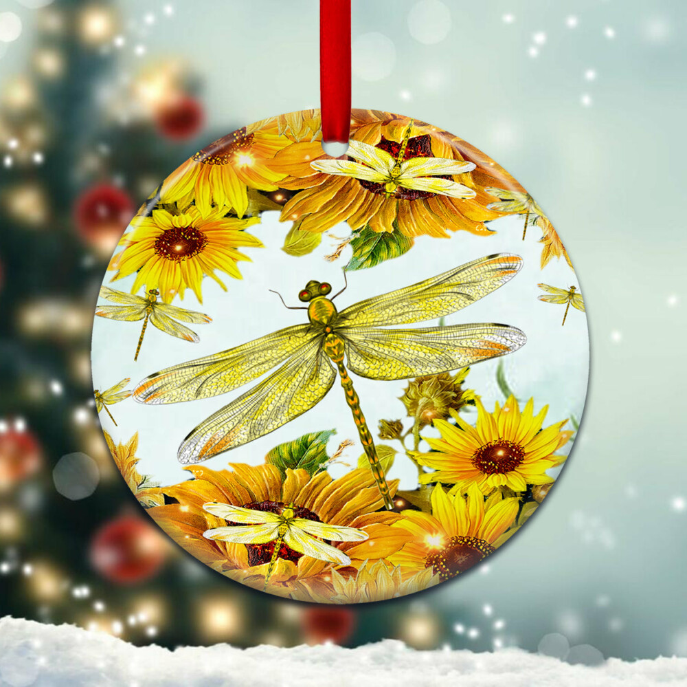 Dragonfly Sunflower Art Style - Circle Ornament - Owl Ohh - Owl Ohh