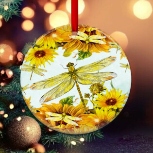 Dragonfly Sunflower Art Style - Circle Ornament - Owl Ohh - Owl Ohh
