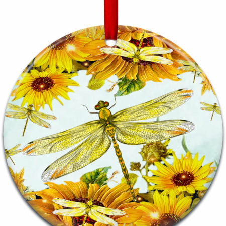 Dragonfly Sunflower Art Style - Circle Ornament - Owl Ohh - Owl Ohh
