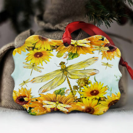 Dragonfly Sunflower Art Beautiful - Horizontal Ornament - Owl Ohh - Owl Ohh