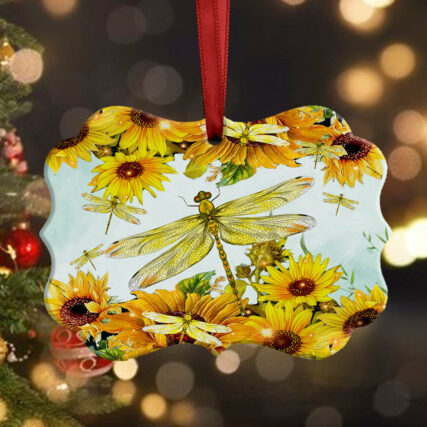 Dragonfly Sunflower Art Beautiful - Horizontal Ornament - Owl Ohh - Owl Ohh