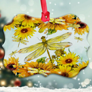 Dragonfly Sunflower Art Beautiful - Horizontal Ornament - Owl Ohh - Owl Ohh