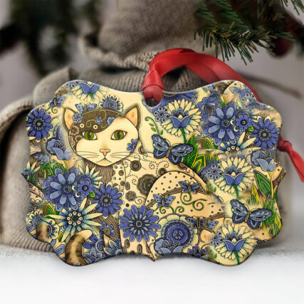 Cat Love Flower Art Style - Horizontal Ornament - Owl Ohh - Owl Ohh