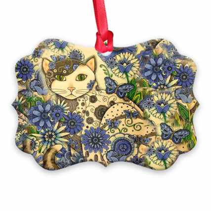 Cat Love Flower Art Style - Horizontal Ornament - Owl Ohh - Owl Ohh