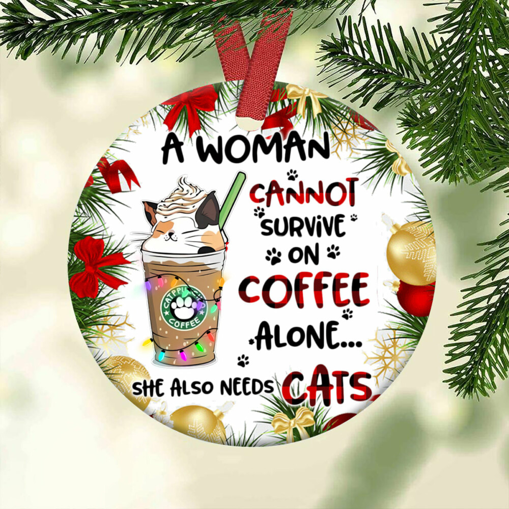 Cat Christmas Coffee Lover - Circle Ornament - Owl Ohh - Owl Ohh