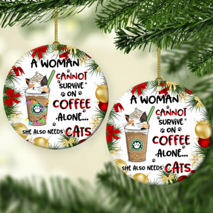Cat Christmas Coffee Lover - Circle Ornament - Owl Ohh - Owl Ohh