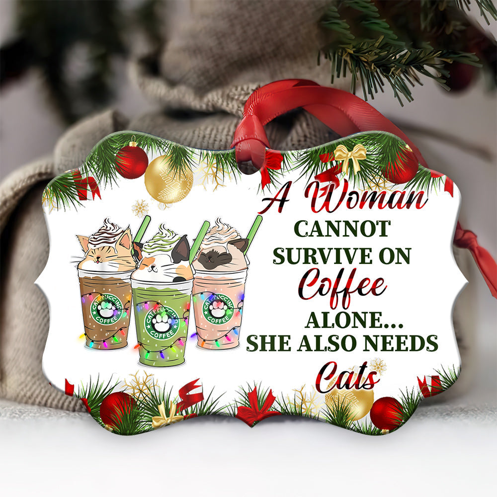 Cat Christmas Coffee Alone - Horizontal Ornament - Owl Ohh - Owl Ohh